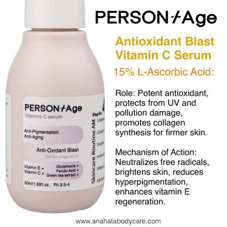 Anti-Oxidant Blast: 15% L ascorbic acid benefits in Vitamin C Serum.