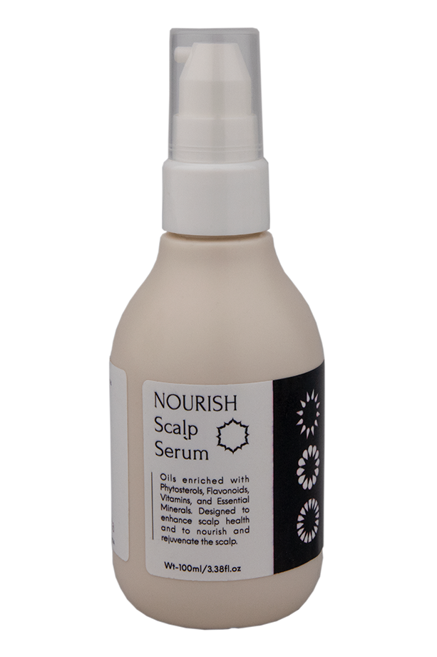 NOURISH Scalp Serum for hair growth. Enriched with Aloe Vera, Argan Oil, and Vitamin E, it stimulates growth, strengthens hair, and improves scalp health.