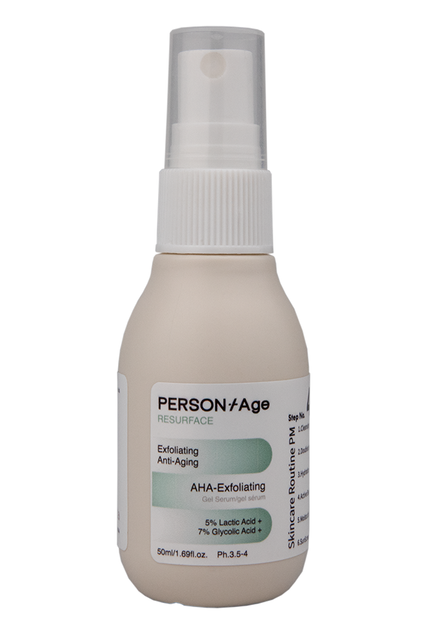 Resurface" is a powerhouse formulation designed to rejuvenate and renew mature, ageing skin. Combining the exfoliating prowess of 7% glycollic acid with 5% lactic acid, this serum delves deep to hydrate, stimulate collagen production, and promote the resurfacing of new, healthy skin.